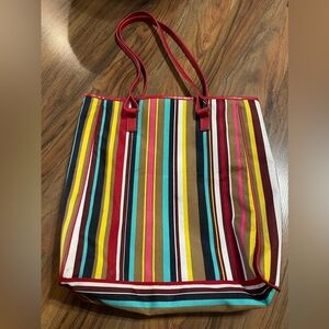 LANCOME Summer Vacation Striped Canvas TOTE BAG  For Travel, or Pool LONG STRAP